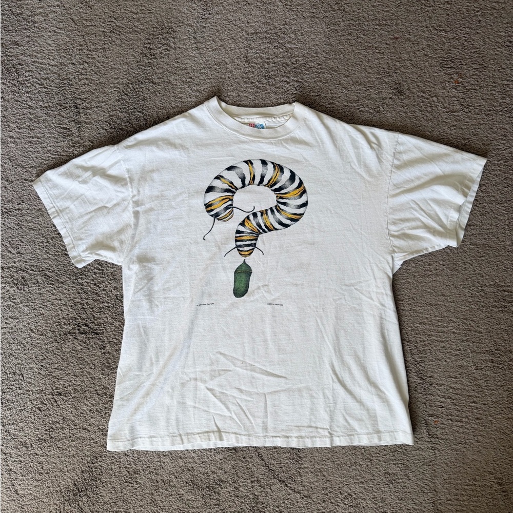 1992 butterfly White T-Shirt with Reptile Design